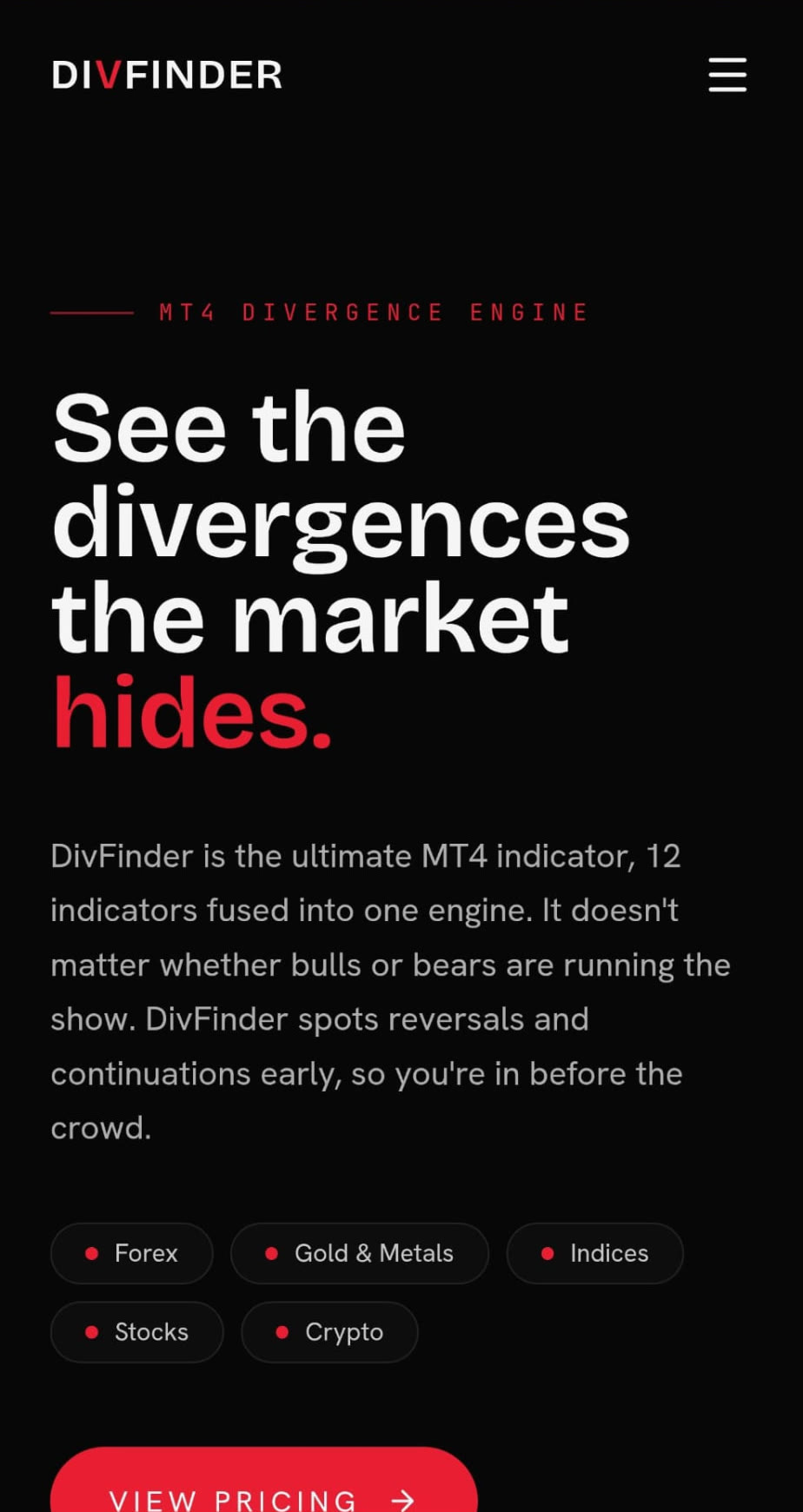 Mobile Website von DivFinder
